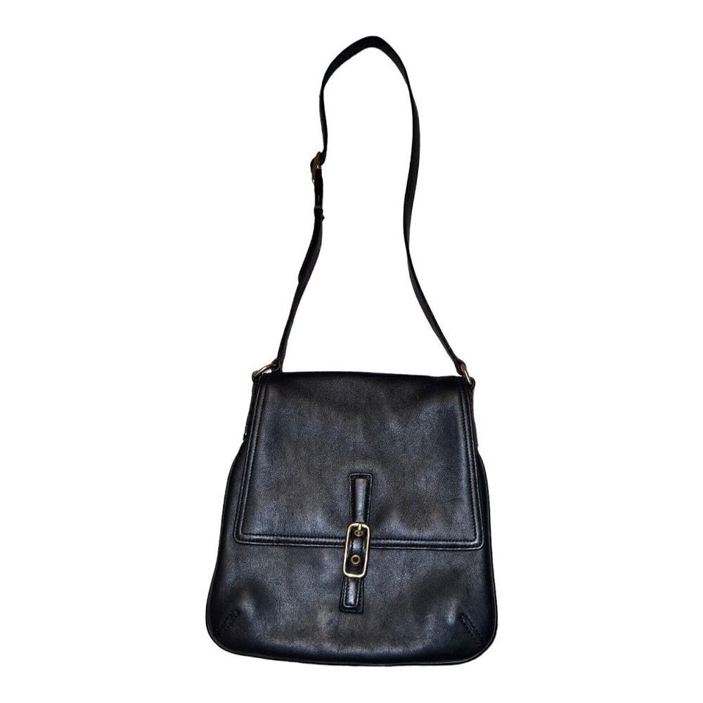Vintage COACH Y2K Black Soft Leather H20-9592 Crossbody Strap Handbag
